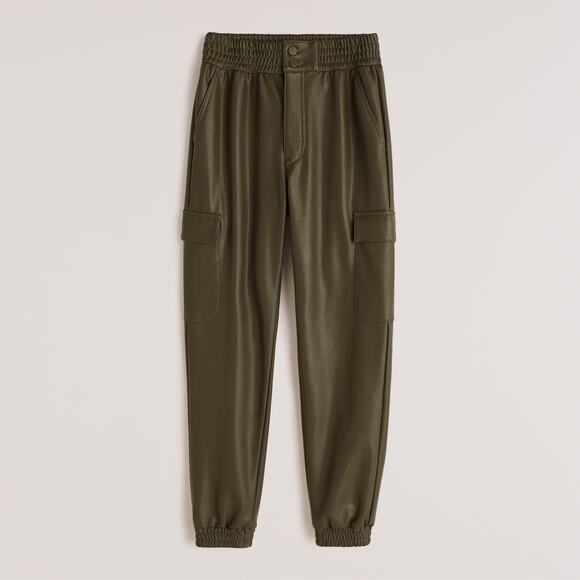 Abercrombie Fitch Vegan Leather Cargo Joggers - XS - Olive Green - Picture 1 of 6